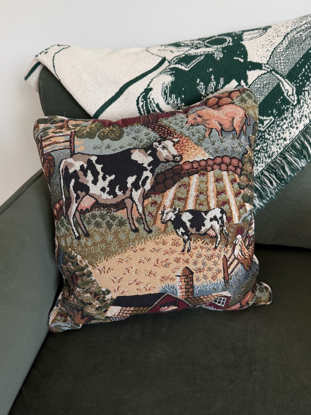 Vintage Cottage Core Farm Embroidered Throw Pillow